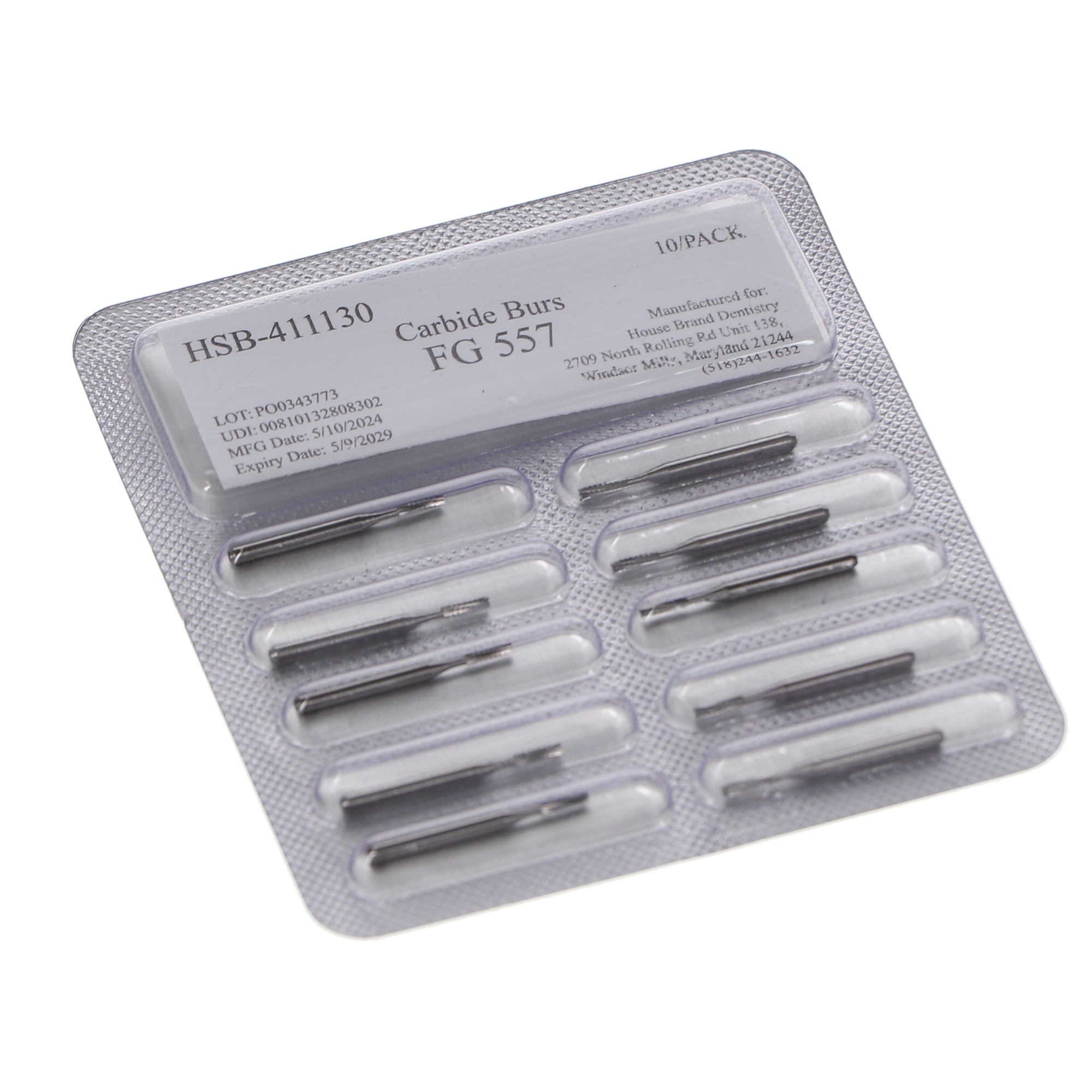 House Brand Dentistry 411130 HSB FG #557 Straight Crosscut Fissure Carbide Burs 10/Pk House Brand Dentistry 411130 HSB FG #557 Straight Crosscut Fissure Carbide Burs 10/Pk